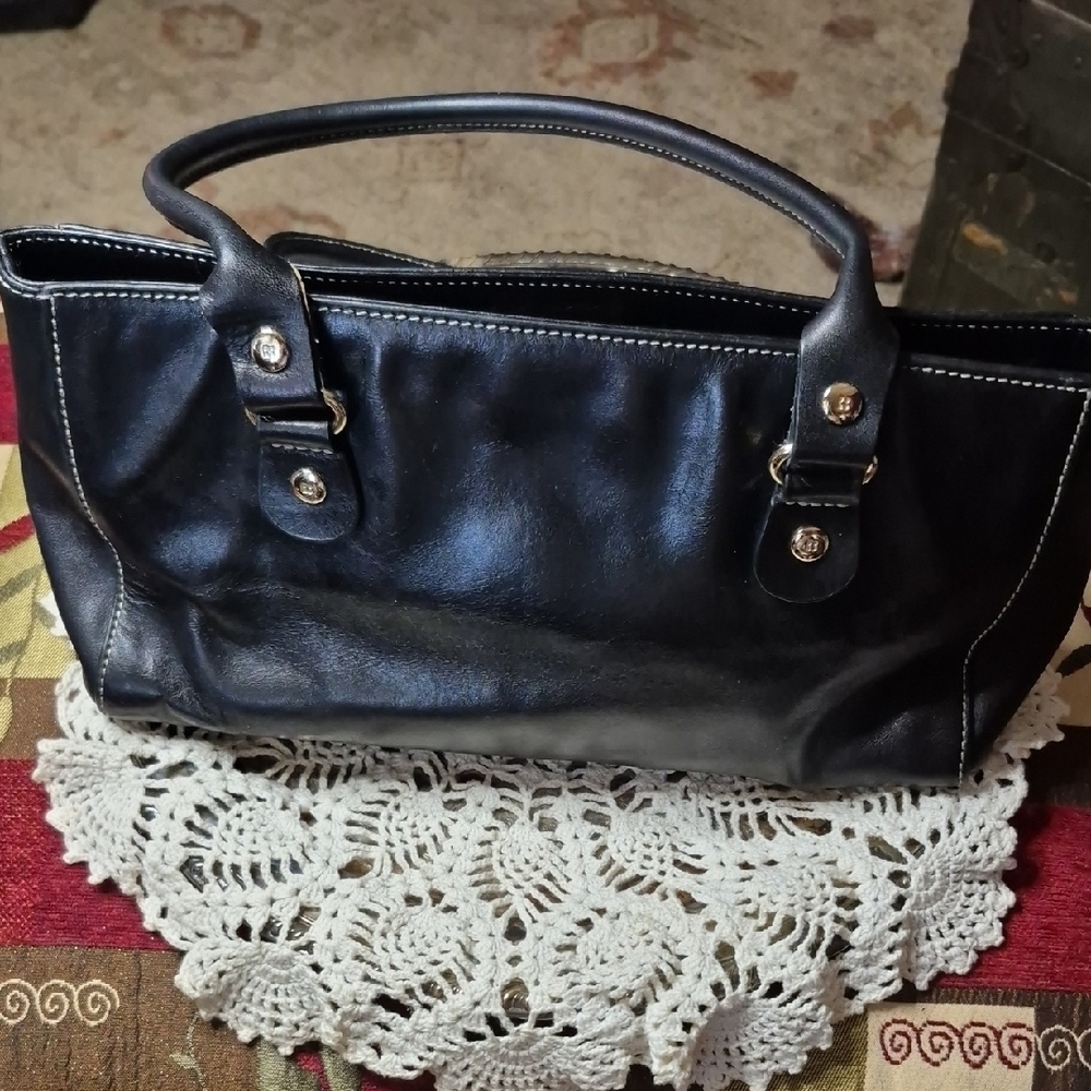 Kate Spade Black Leather Double-Handle Satchel with Contrast Stitching - Picture 2 of 10